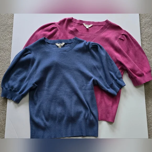 Terra & Sky Ribbed Knit Puff Sleeve Sweaters in Blue and Fuscia 1X 16W-18W - Picture 1 of 4